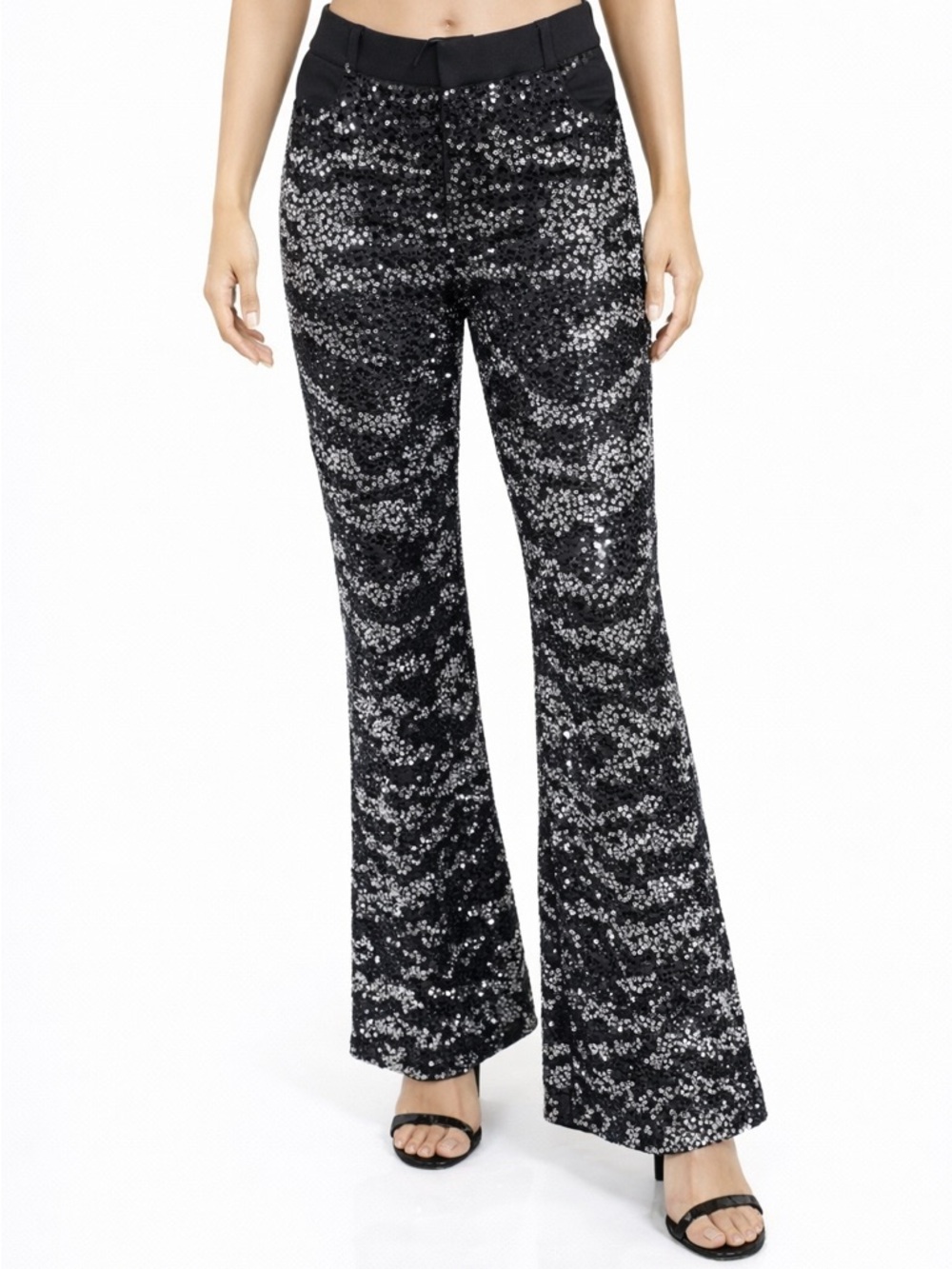 AKIRA Black Rhinestone Flare Pants Crystal Bell Bottom MEDIUM (6/8)